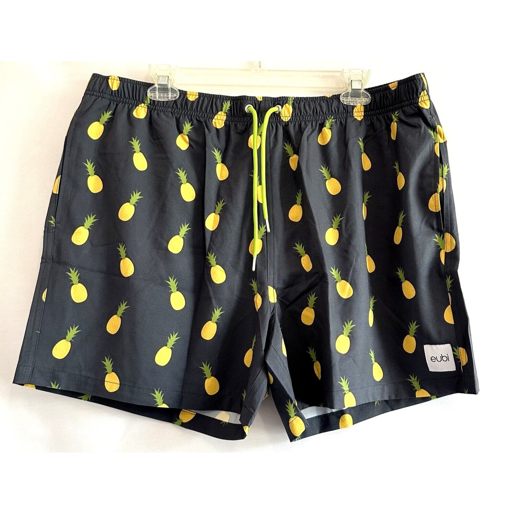 EUBI Swim Shorts Men's XXL Stretchy Lined Drawstring Hawaiian Delight Pineapple